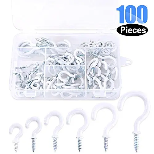 Glarks 100-Pieces 6 Sizes White Vinyl Coated Cup Hooks Screw-in Ceiling Hooks Screw Hooks Mug Hooks Hangers Assortment Kit for Home and Office Use Glarks 100-Pieces 6 Sizes White Vinyl Coated Cup Hooks Screw-in Ceiling Hooks Screw Hooks Mug Hooks Hangers Assortment Kit for Home and Office Use