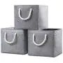 Prandom Large Foldable Cube Storage Baskets Bins 13x13 inch [3-Pack] Fabric Linen Collapsible Storage Bins Cubes Drawer with Cotton Handles Organizer for Shelf Toy Nursery Closet Bedroom(Gray)