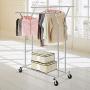 Top_Quality555 Chrome Double Rail Rolling Clothes Rack Clothing Storage Hanger Shelf Garment Stand Heavy Duty