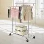 Top_Quality555 Chrome Double Rail Rolling Clothes Rack Clothing Storage Hanger Shelf Garment Stand Heavy Duty