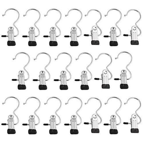 Auntwhale 20 Pcs Portable Laundry Hook Hanging Clothes Pins Stainless steel Travel Home clothing Boot Hanger Hold Clips