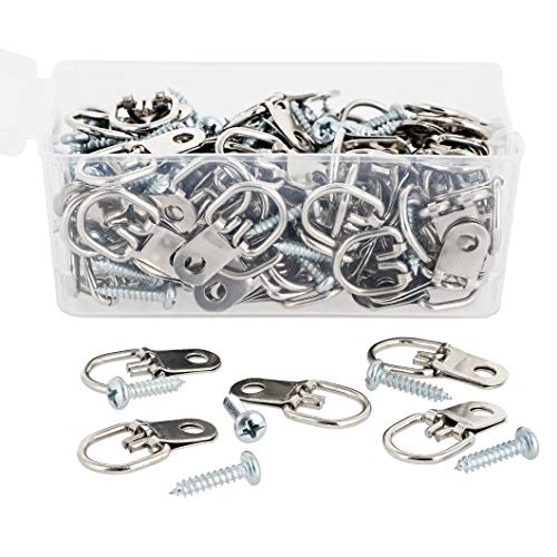 Genie Crafts 100-Pack 1 Inch Metal D Ring Picture Hangers with Screws