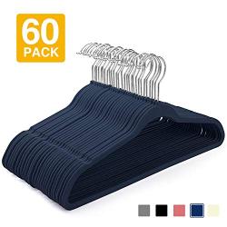 HOUSE DAY Pack of 60 Navy Blue Velvet Hangers Velvet Suit Hangers Non Slip Space Saving Clothes Hanger Suit Hanger Durable Adult Hanger for Suit,Shirts,17.7 inch