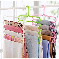 5pcs Random Color Multi-Purpose Clothes Hanger 5 Layers Pants Hanger Cloth Rack Multilayer Storage Scarf Tie Space-Saving Clothes Hanger