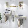 FURVOKIA Modern Simple Mens and Womens Clothing Store Heavy Duty Metal Display Stand,Wall-Mounted Garment Rack with Wood,Clothes Rail,Bathroom Hanging Towel Rack (Gold Square Tube, B)