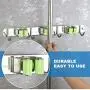 JOYHILL Mop and Broom Holder Wall Mount, Stainless Steel Broom Organizer, Self Adhesive Garden Tool Hangers (3 Position 4 Hooks)