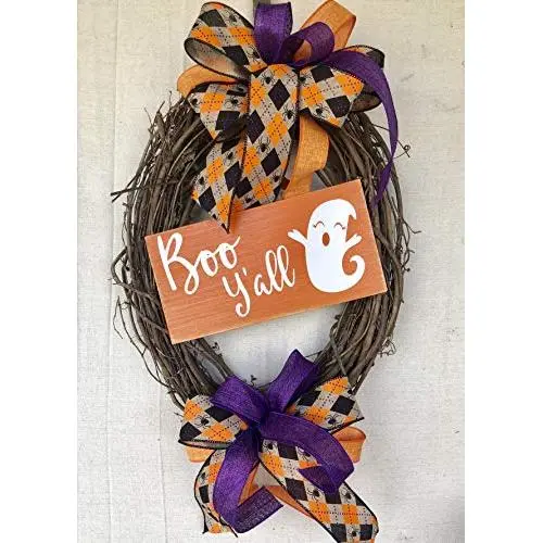Rustic Boo Yall Halloween Wreath | Rustic Farmhouse Everyday Decor | Halloween Door Hanger | Grapevine Wreath | Burlap Bowtique