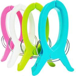 Daycount Pack of 4 Beach Towel Clips, Large Balcony Clips for Beach Chair Curise Heavy Duty Hanger for Towels, Clothes, Quilt, Blanket, Keep Your Towel from Blowing Away (Random Color)