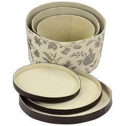 Household Essentials 3-Piece Hat Boxes Set with Faux Leather Lids, Floral Pattern