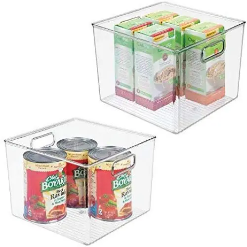 mDesign Plastic Food Storage Container Bin with Handles - for Kitchen, Pantry, Cabinet, Fridge/Freezer - Large Organizer for Snacks, Produce, Vegetables, Pasta - BPA Free, 10" Square, 2 Pack - Clear mDesign Plastic Food Storage Container Bin with Handles - for Kitchen, Pantry, Cabinet, Fridge/Freezer - Large Organizer for Snacks, Produce, Vegetables, Pasta - BPA Free, 10" Square, 2 Pack - Clear
