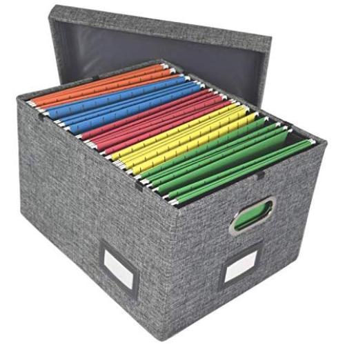 File Organizer Boxes Storage with Lid, Collapsible Hanging Documents for Files, Filing, Portable, Book, Folder Holder, Desktop, Letter and Legal File Storage Box, Gray 1 Pack