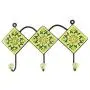 Indianshelf Handmade 1 Artistic Vintage Green Ceramic Floral Key Hooks Tile Hanger/Clothes Hooks for Doors