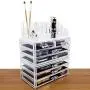 Ikee Design Acrylic Cosmetics Makeup and Jewelry Storage Case Display, Space- Saving, Stylish Acrylic Bathroom Case Great for Lipstick, Nail Polish, Brushes, Jewelry and More, Clear