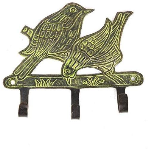 Indianshelf Handmade 1 Artistic Vintage Green Brass Perching Birds Clothes Hooks Hangers/Coat Hooks Wall Mounted
