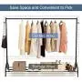 ROBTLE Rolling Garment Rack, Heavy Duty Single Metal Rolling Clothes Stand with Bag Hat Hook and Lower Storage Shelf for Boxes Shoes Boots Free Standing Clothes Hanger Rack, Large Capacity 220lbs