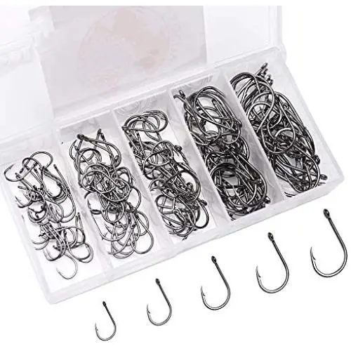 AB 150PCS Fishing Hooks High Carbon Steel Worm Soft Bait Jig Fish Hooks with Plastic Box