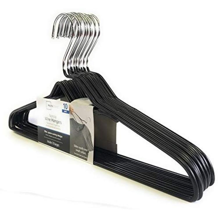 Mainstays Clothing Hangers, 10 Pack, Black, Durable Plastic