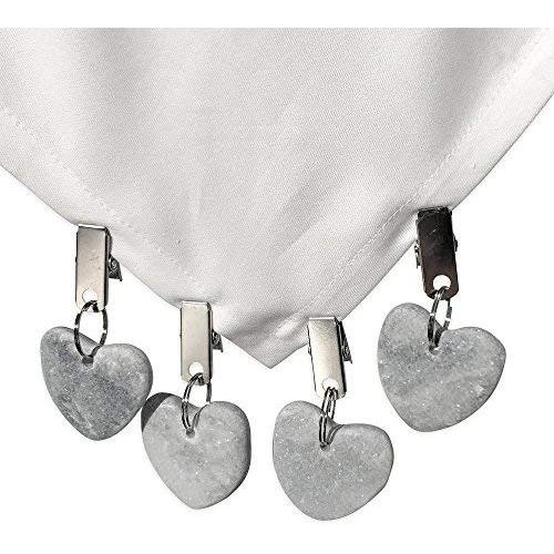 WHW Whole House Worlds Natural Stone Hearts Table Cloth Weights on Clip Hangers, Light Gray, Set of 4