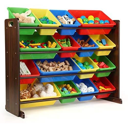 Tot Tutors Discover Collection Supersized Wood Toy Storage Organizer, Toddler, Espresso/Primary