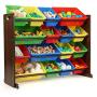 Tot Tutors Discover Collection Supersized Wood Toy Storage Organizer, Toddler, Espresso/Primary