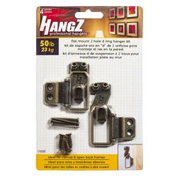 HangZ 11050 Flat Mount 2-Hole D-Ring Picture Hanger Kit, 50lb