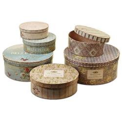 WHW Whole House Worlds Belle Fleur Stackable French Boxes Collection of 6, for Gifts, Storage and Decorative, Chouette Fleur Antiqued Style, Multi Color, from 7 ? to 14 Inches L, Ovals