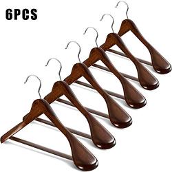 yagaga 6 Pcs Wide Shoulder Wooden Hangers with Non Slip Pants Bar for Coat Clothes Dress Suit