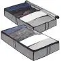 Foldable Under Bed Storage Containers with Adjustable Dividers -2 Pack, Large Underbed Clothes Shoes Storage Organizer Boxes with Clear Plastic Lid and Reinforced Handle for Closet and Shelve (Grey)