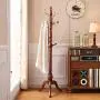 XIAOLONG Retro Clothes Rack Elegant Hat Coat Rack Coat Stand Classic Wooden Clothes Tree Modern Floor Hanger Living Room Office Bedroom (Color : Walnut Color)