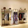 Industrial Pipe Clothing Rack With Wood Board Retro Heavy Duty Garment Rack Floor-Standing Hangers Clothes Shelves for Retail Store