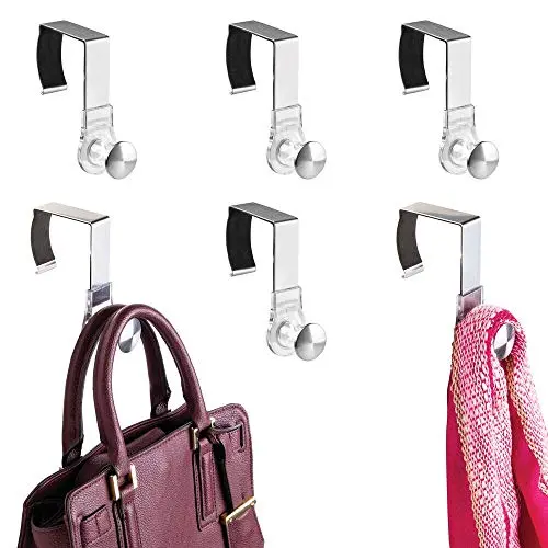 mDesign Modern Metal and Plastic Office Over The Cubicle Storage Organizer Hooks - Wall Panel Hangers for Hanging Accessories, Coats, Hats, Purses, Bags, Keychain - 6 Pack - Clear/Brushed mDesign Modern Metal and Plastic Office Over The Cubicle Storage Organizer Hooks - Wall Panel Hangers for Hanging Accessories, Coats, Hats, Purses, Bags, Keychain - 6 Pack - Clear/Brushed