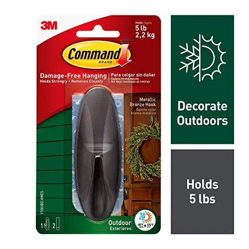 Command Outdoor Hook, Decorate Damage-Free, Water-Resistant Adhesive, Large (17083BZ-AWES) Command Outdoor Hook, Decorate Damage-Free, Water-Resistant Adhesive, Large (17083BZ-AWES)