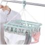 3pcs Random Color Newly Plastic Folding Clothes Hanger with 32 Clips Towels Socks Bras Underwear Drying Rack Space Saving Closet Organizer Tool