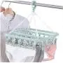 3pcs Random Color Newly Plastic Folding Clothes Hanger with 32 Clips Towels Socks Bras Underwear Drying Rack Space Saving Closet Organizer Tool