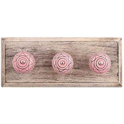 Indianshelf Handmade 1 Artistic Vintage Pink Wooden Pattern Etched Key Hooks Hangers/Clothes Hooks for Doors