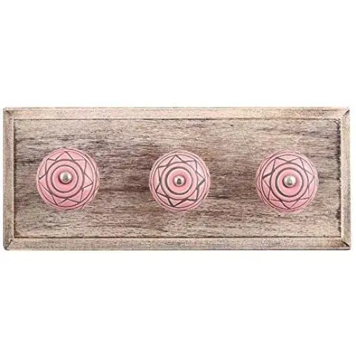 Indianshelf Handmade 1 Artistic Vintage Pink Wooden Pattern Etched Key Hooks Hangers/Clothes Hooks for Doors