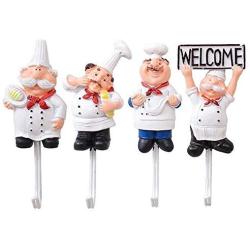 Astra Gourmet Pack of 4 Resin French Chef Figurine Wall Hooks Decorative Cook Wall Mount Rack Hook Hanger(Assorted Style)