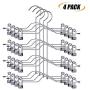 4 Pack Space-Saving Closet Organizers,Four-Layer Creative Clothes Hanger, Adjustable Traceless Pants Clip, Multi-Functional Stainless Steel Hanger with PVC Protector At The Edges for Men Wome