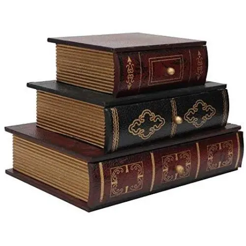 Art Retro Book Shape Storage Drawers Boxes Craft Table Decoration Jewelry Boxes 3 Drawers Makeup Cosmetics Organizer