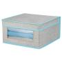 mDesign Soft Stackable Fabric Closet Storage Organizer Holder Bin with Clear Window, Attached Lid - for Bedroom, Hallway, Entryway, Bathroom - Textured Print - Medium, 6 Pack - Gray/Teal Blue