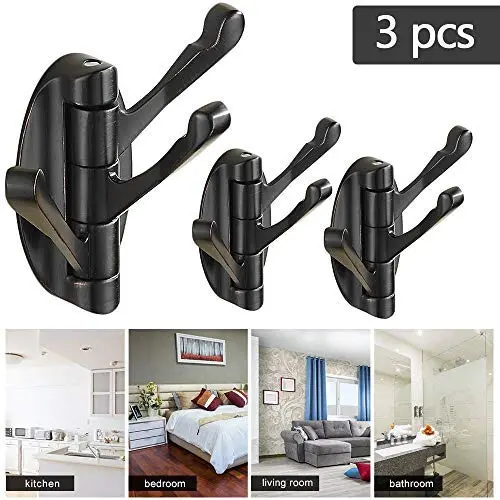 Walls Mounted Metals Swivels-Hook Towel Robes Hooks, Stainless-Steels Hooks, Heavy-Duty Folding Swing-Arms, Triple Coats-Hook with Multi-Three Foldable-Rack Clothes Hangers,Oilrubbedbronze,3pcs