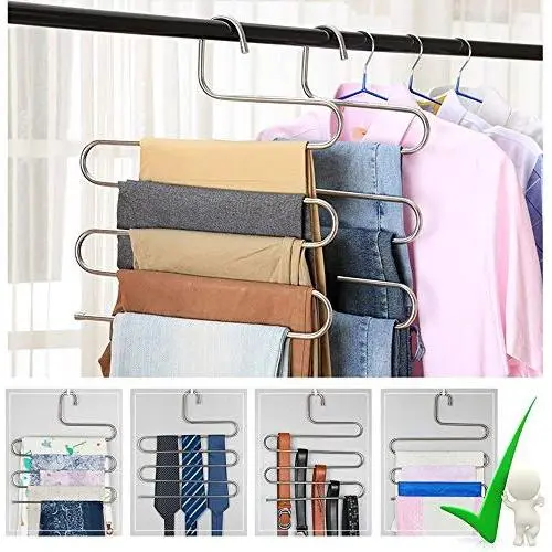 2 Pack Pants Hangers, S-Type Closet Organizer & Stainless Steel Multi Layers Magic Hanger, Space Saver Clothes Rack, Tiered Hanging Storage for Jeans, Scarf, Skirt - (14.17 x 14.96 Inch) 2 Pack Pants Hangers, S-Type Closet Organizer & Stainless Steel Multi Layers Magic Hanger, Space Saver Clothes Rack, Tiered Hanging Storage for Jeans, Scarf, Skirt - (14.17 x 14.96 Inch)