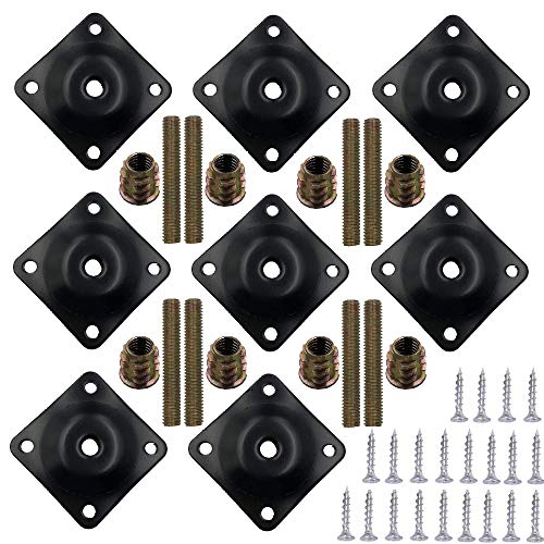 Anndason 8 Sets Furniture Leg Mounting Plates with Hanger Bolts Screws Great for Furniture Sofas Couches Seats (Black)