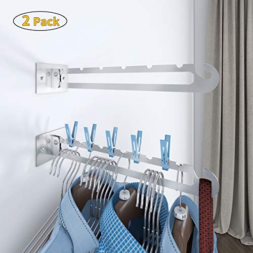 FLE Wall Mounted Clothes Hanger Rack Wall Clothes Bar, SUS-304 Stainless Steel Jacket Hanger Wall Hangers for Clothes Closet Organizers and Storage(2 Pack)