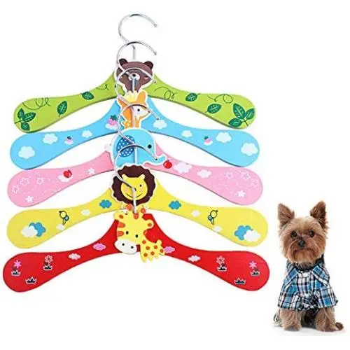 10PC Random Color Pet Dog Child Clothes Hanger Cartoon Design Animal Cute Wooden Hangers