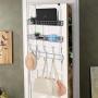 Coat Rack, MILIJIA Over The Door Hanger with Mesh Basket, Detachable Storage Shelf for Towels, Hats, Handbags, Coats (Chrome-2 Layer)