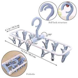 Creatiee 2 Pack Folding Portable Travel Clip, Drip Drying Hanger Rack with 12 Clips for Clothes Socks Underwear - Windproof & Space Saving (Light Blue + Light Purple)