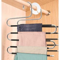 FindUWill Pants Hangers and Baby Clothes Dividers, S-Shaped 5 Layers 5 Levels Non Slip Pants Stainless Steel Hangers(4 Pack) and Baby Clothing Dividers(4 Pack) with a Marker Pen