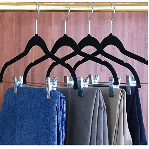 10pcs Velvet Skirt Hangers, with Clips Non Slip Velvet Clothes Hangers, with Notches for Pants and Coat Slim and Heavy Duty 10pcs Velvet Skirt Hangers, with Clips Non Slip Velvet Clothes Hangers, with Notches for Pants and Coat Slim and Heavy Duty