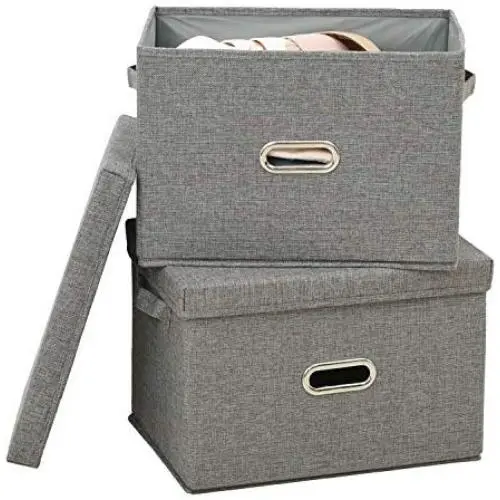 Polecasa Storage Bins with Lid-2 Pack-Removable Lid, Collapsible, Stackable, Linen Fabric. Storage Cubes Boxes Containers Organizer Basket for Home, Office, Bedroom, Closet, and Shelves(Medium| 26L) Polecasa Storage Bins with Lid-2 Pack-Removable Lid, Collapsible, Stackable, Linen Fabric. Storage Cubes Boxes Containers Organizer Basket for Home, Office, Bedroom, Closet, and Shelves(Medium| 26L)